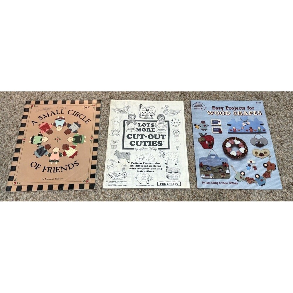 Vintage Folk Art Wood Craft Pattern Books Lot of 3 Tole Painting Cutouts